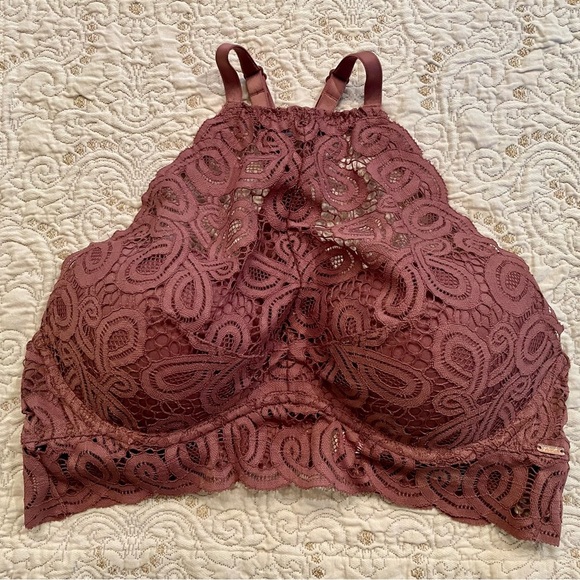 PINK Victoria's Secret Other - Pink by Victoria Secret Mauve Lace Size M Racerback Push Up Lace High Neck Bra